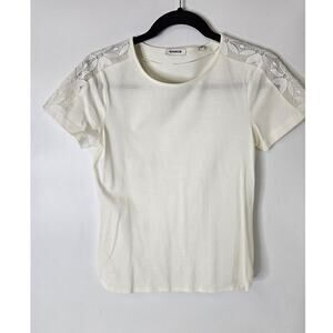 MARCS White Lace Shoulders Short Sleeve Tee Blouse Women’s XS